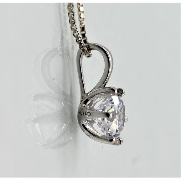 925 STERLING 1 CARAT SOLITAIRE CZ DIAMOND PENDANT/NECKLACE 18" 3.0 GRAMS - Picture 4 of 8